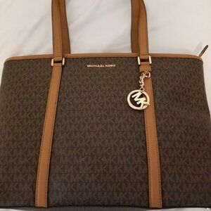 Michael Kors Signature MK Brown & Tan Large Tote Purse
